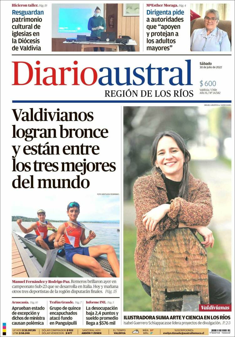 Portada de El Diario Austral de Valdivia (Chile)