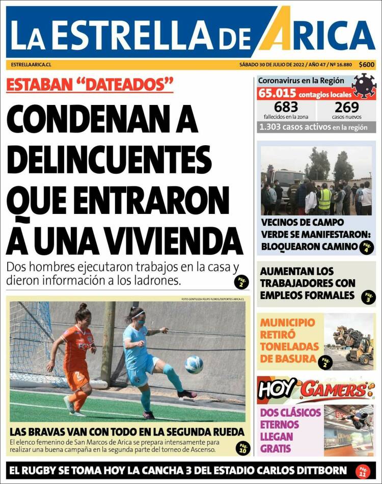 Portada de La Estrella de Arica (Chile)