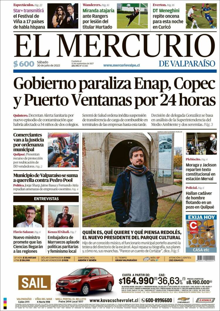 Portada de Mercurio de Valparaiso (Chile)