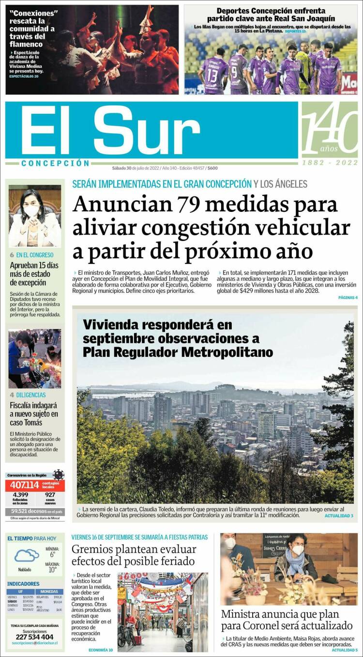 Portada de El Sur (Chile)