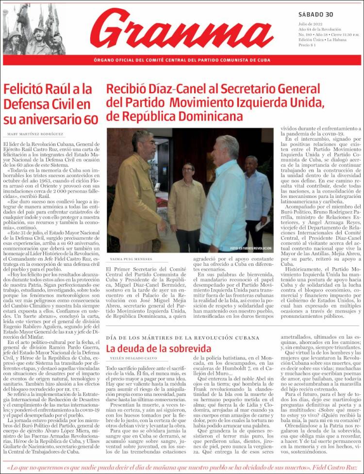 Portada de Granma (Cuba)