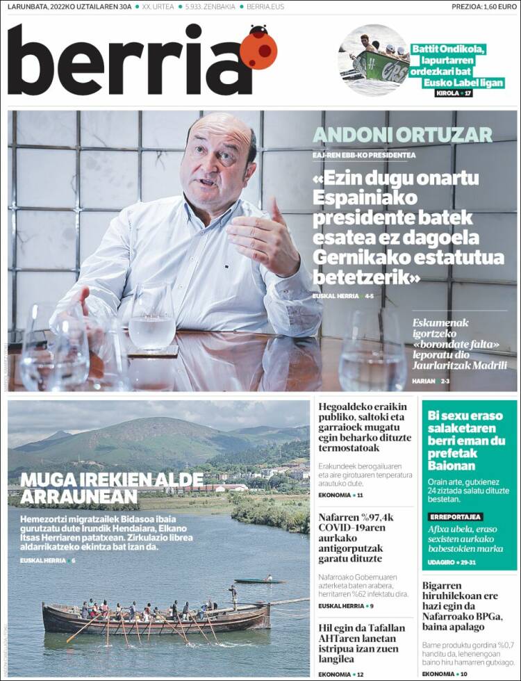 Portada de Berria (España)