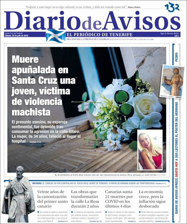 Portada de Diarios de Avisos (España)