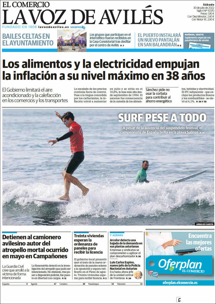 Portada de El Comercio - Avilés (España)