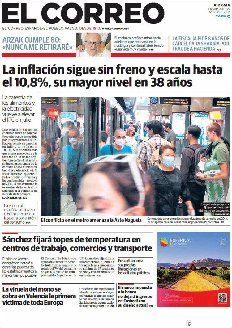Portada de El Correo (España)