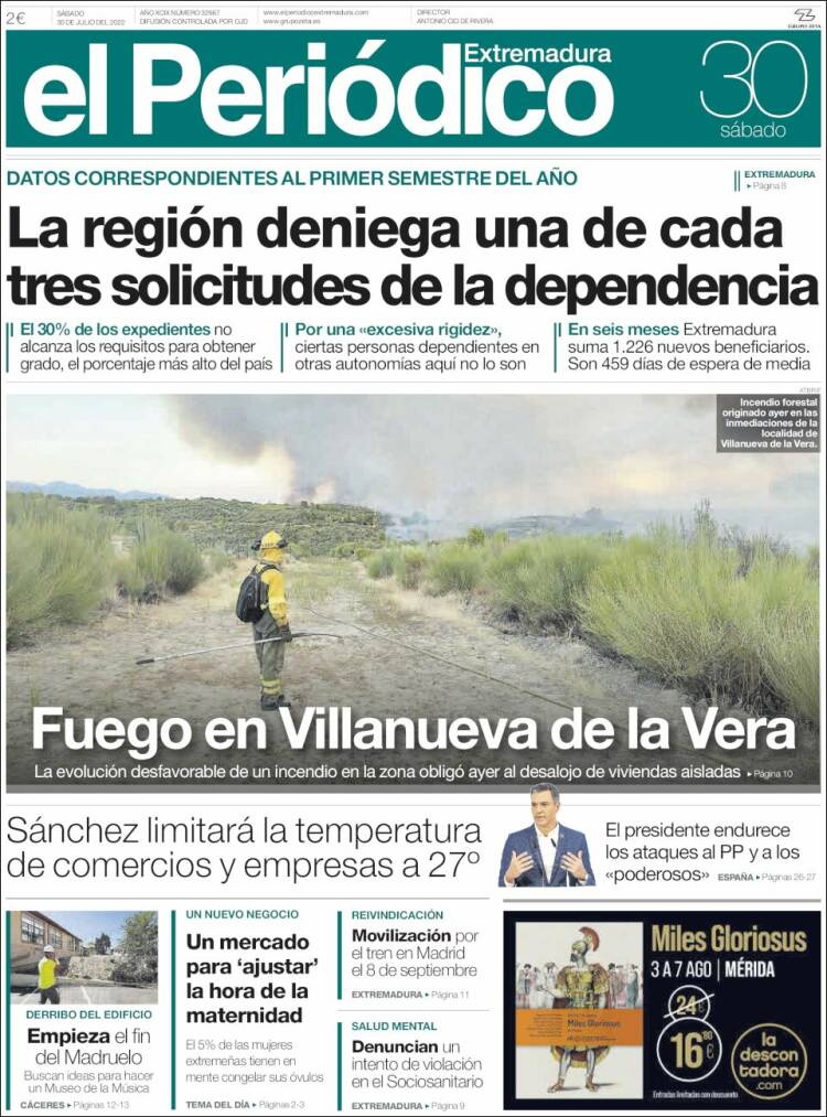 Portada de El Periódico de Extremadura (España)