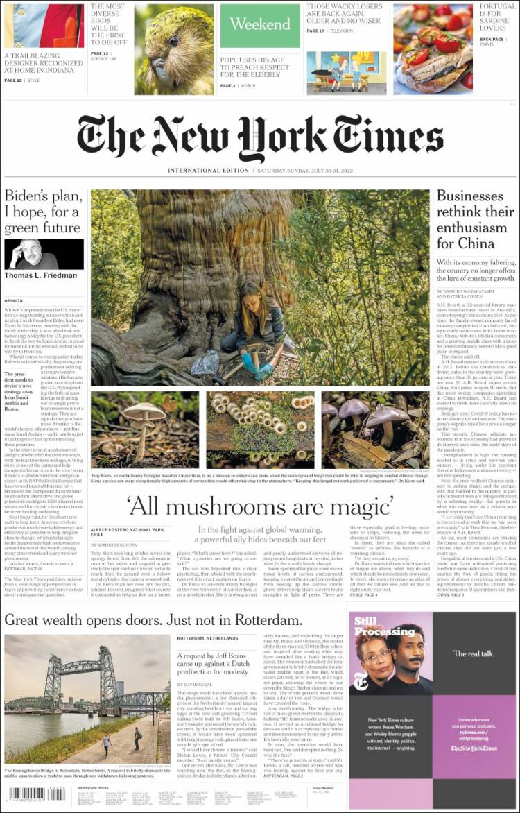 Portada de International New York Times (Europa)