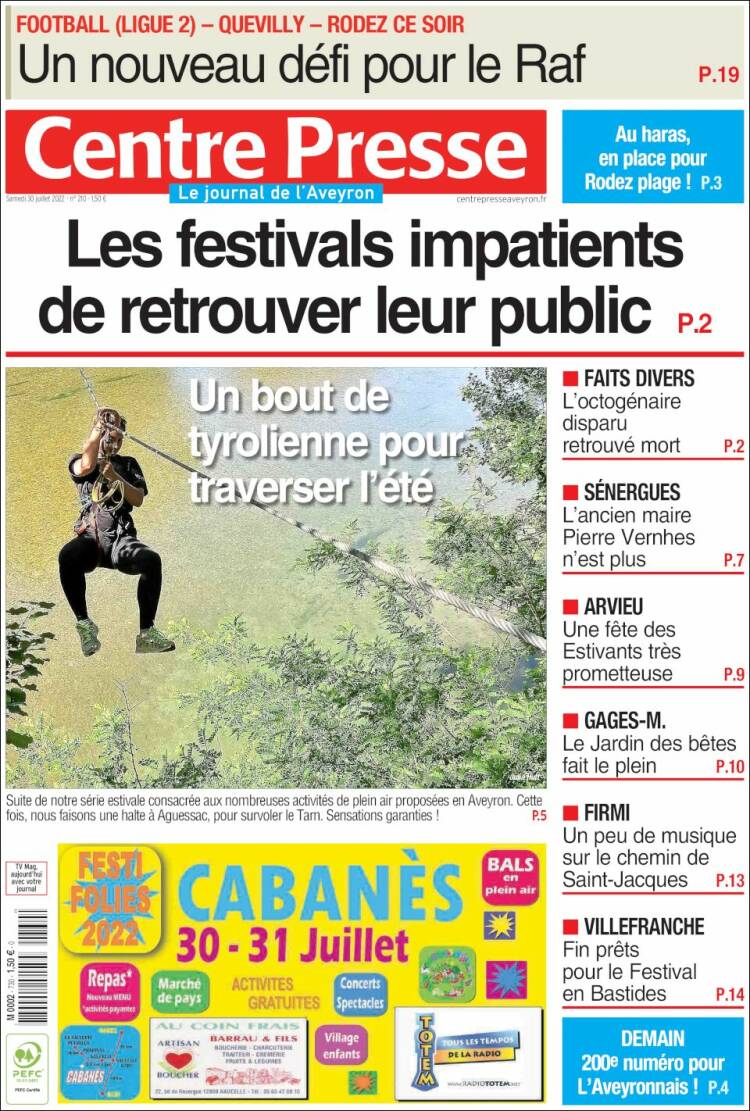 Portada de Centre Presse (Francia)