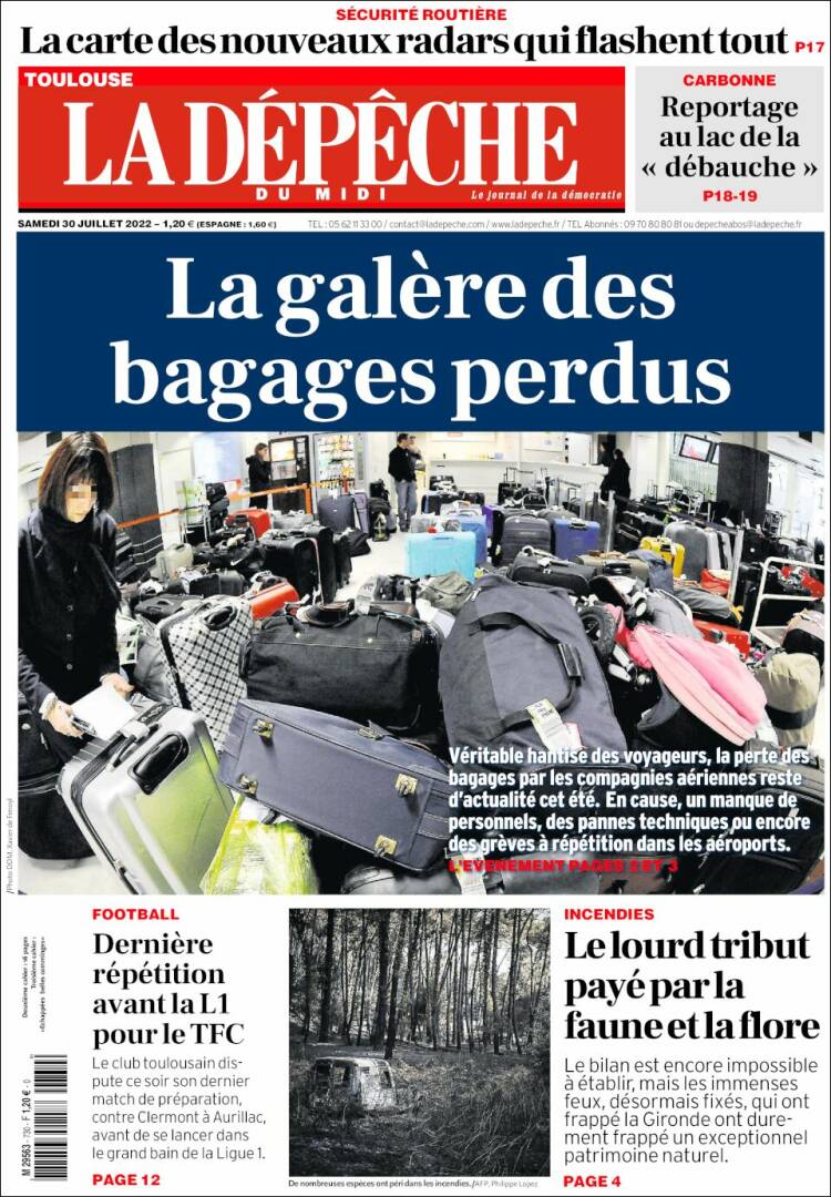 Portada de La Dépêche du Midi (Francia)