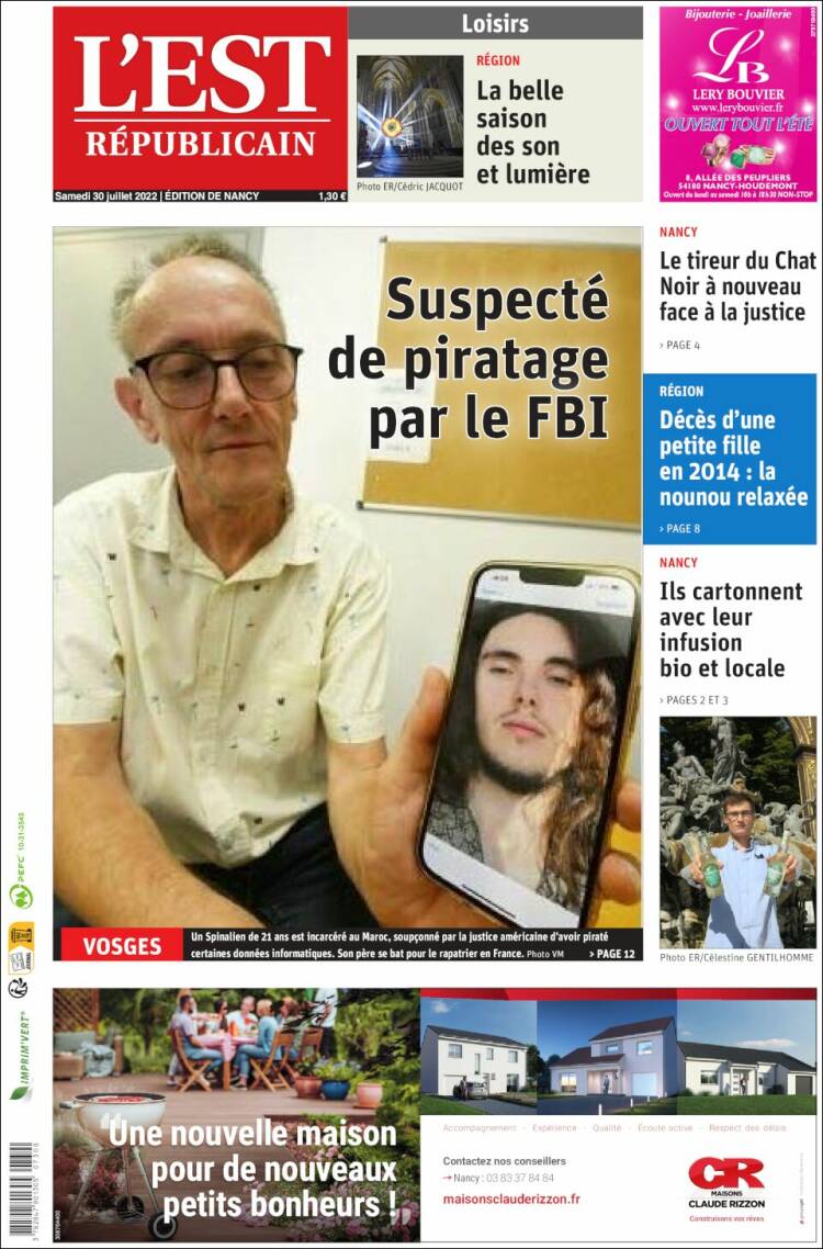 Portada de L'Est Republicain (Francia)