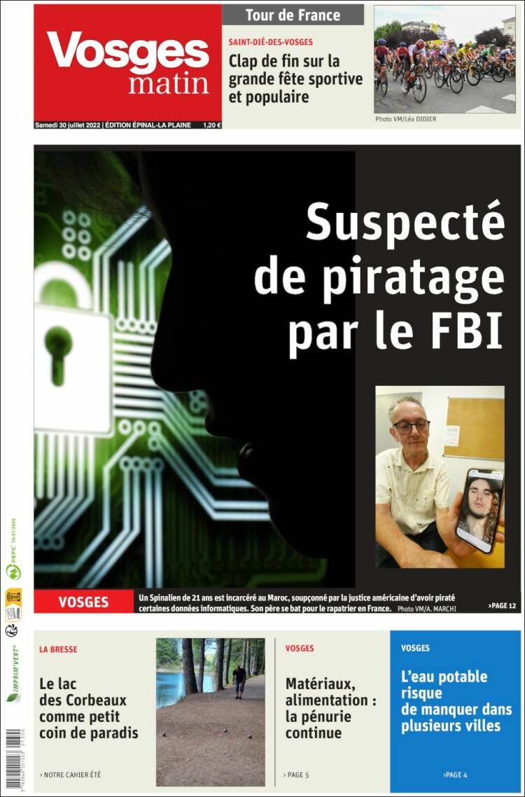 Portada de Vosges Matin (Francia)