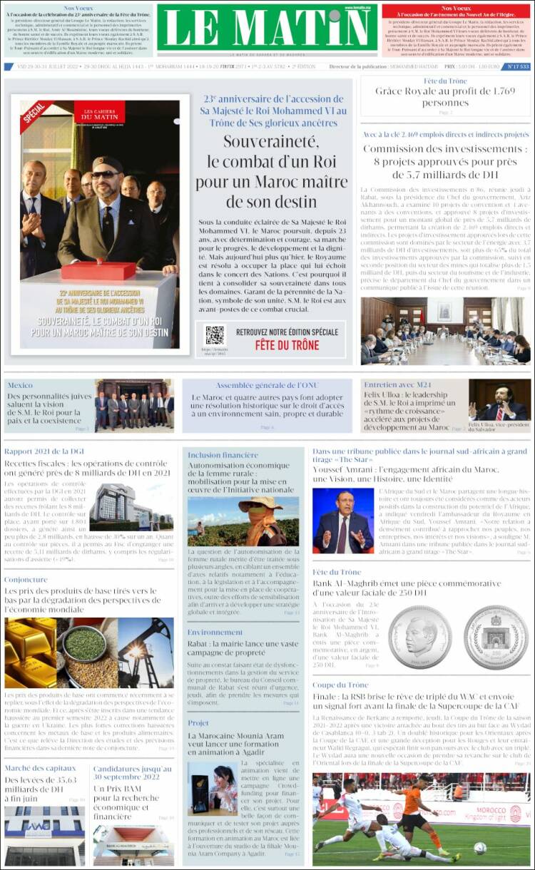 Portada de Le Matin (Marruecos)