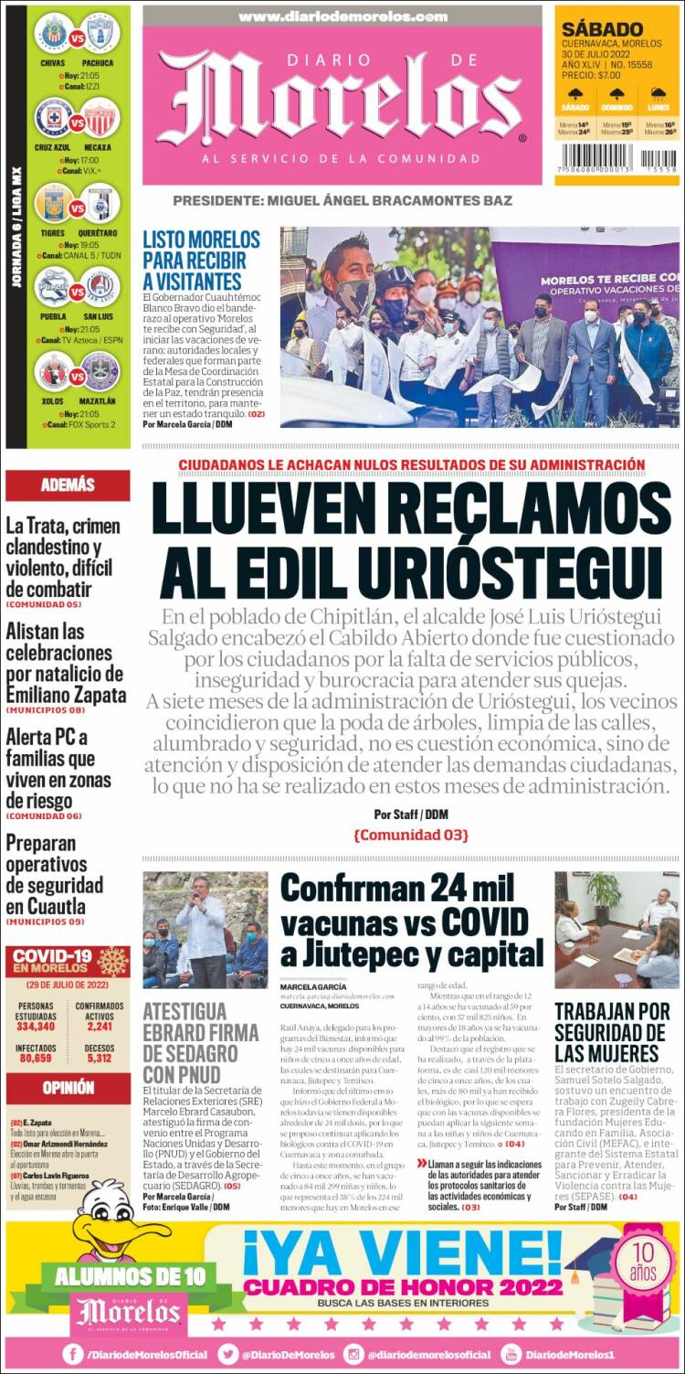 Portada de Diario de Morelos (M&eacute;xico)