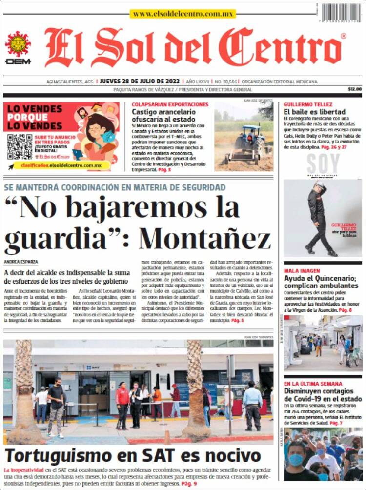 Portada de El Sol del Centro (M&eacute;xico)