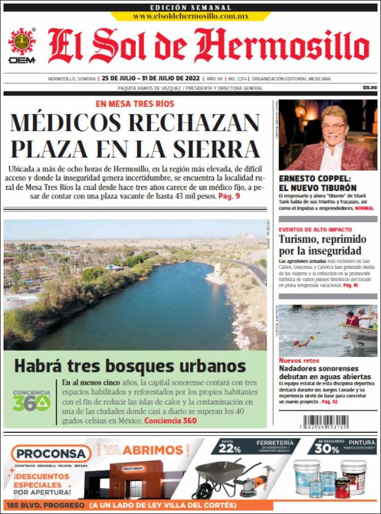 Portada de El Sol de Hermosillo (M&eacute;xico)