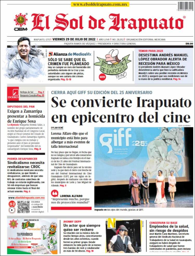 Portada de El Sol de Irapuato (M&eacute;xico)