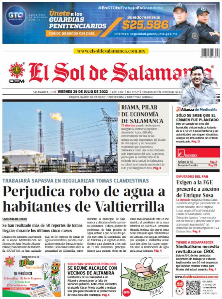 Portada de El Sol de Salamanca (M&eacute;xico)