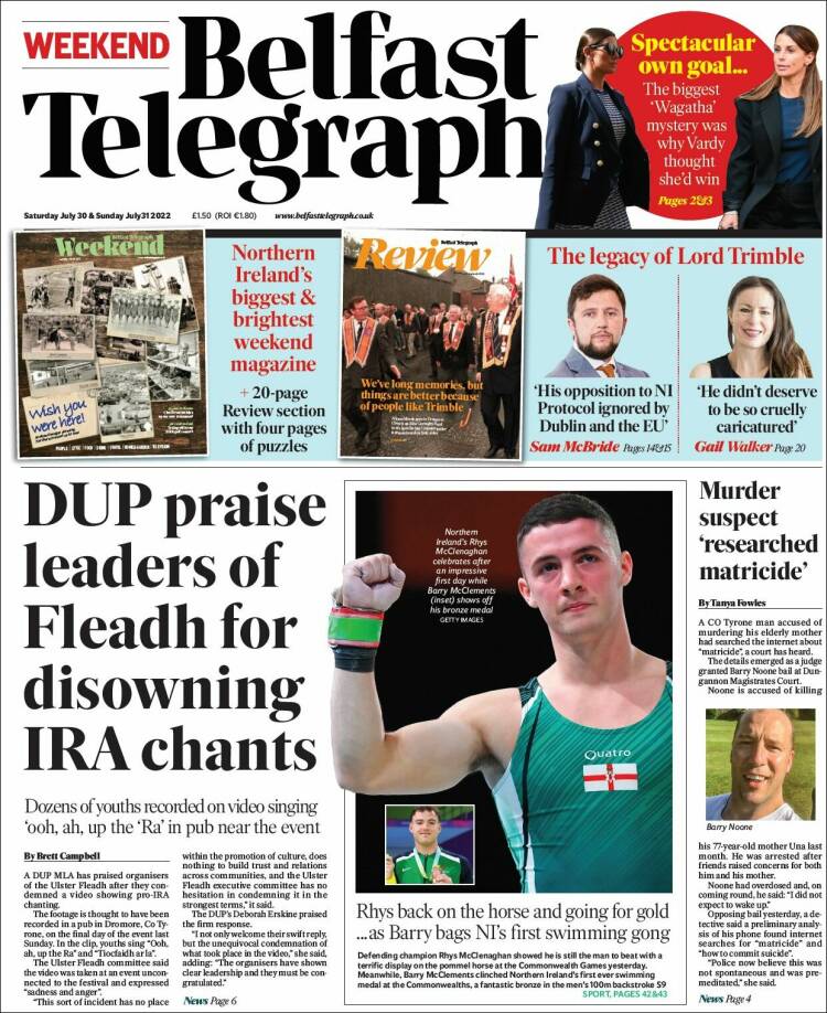 Portada de Belfast Telegraph (Reino Unido)