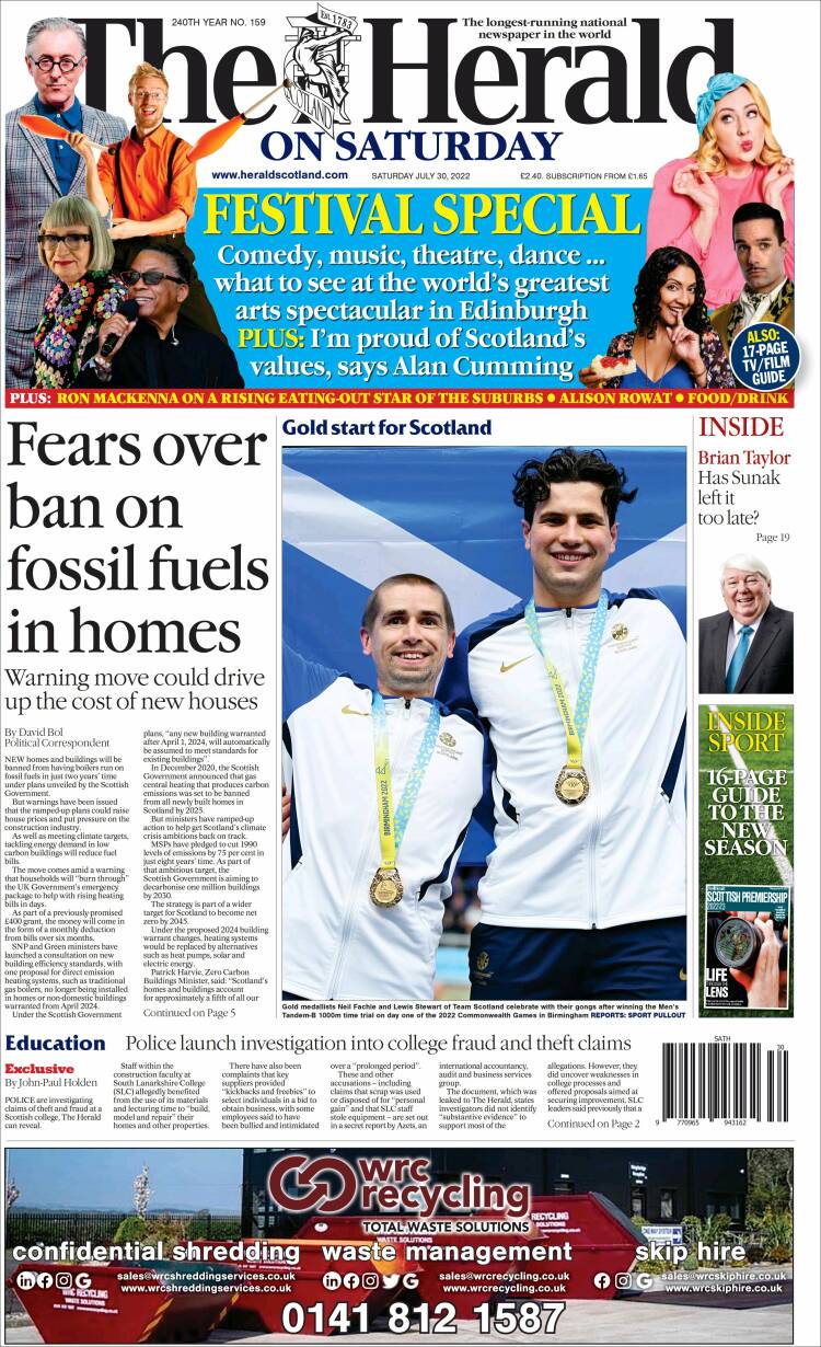 Portada de The Herald (Reino Unido)