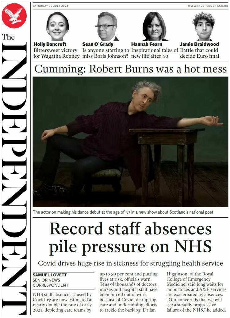 Portada de The Independent (Reino Unido)