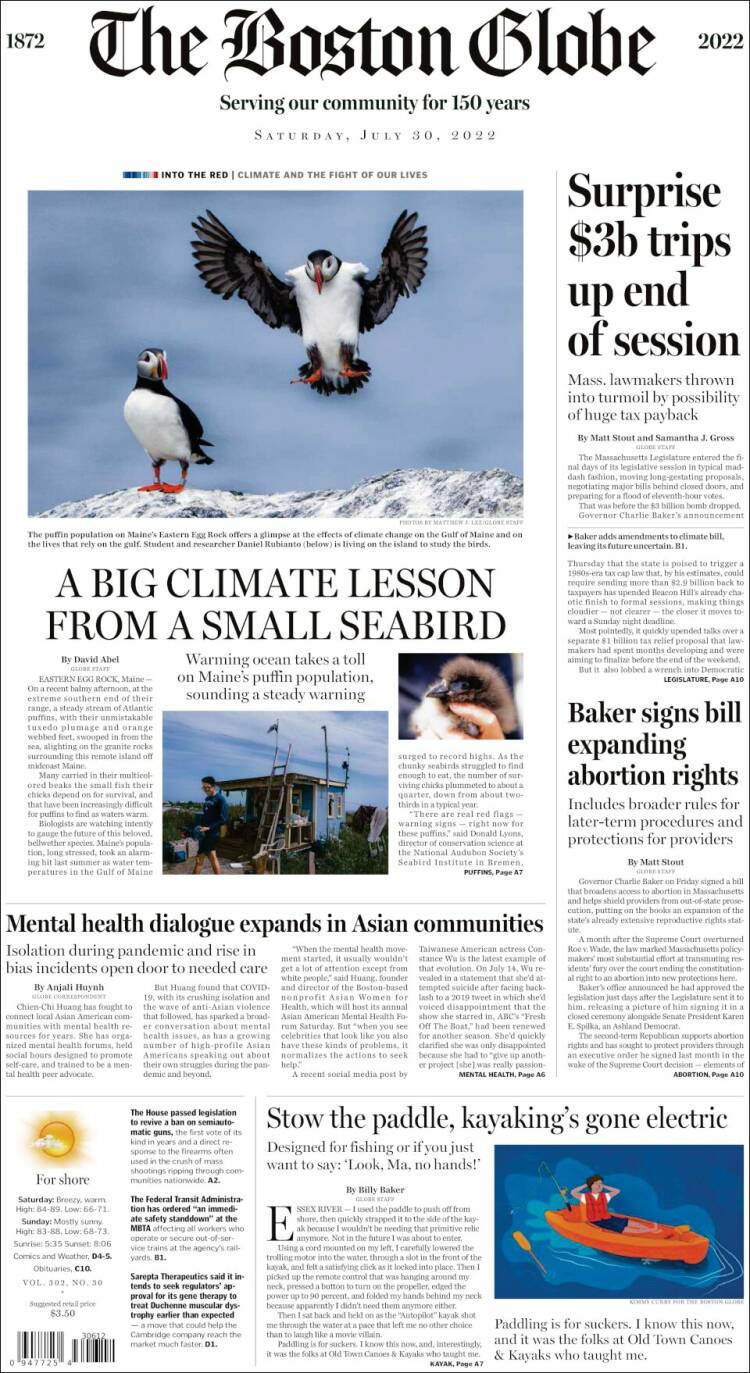 Portada de Boston Globe (USA)