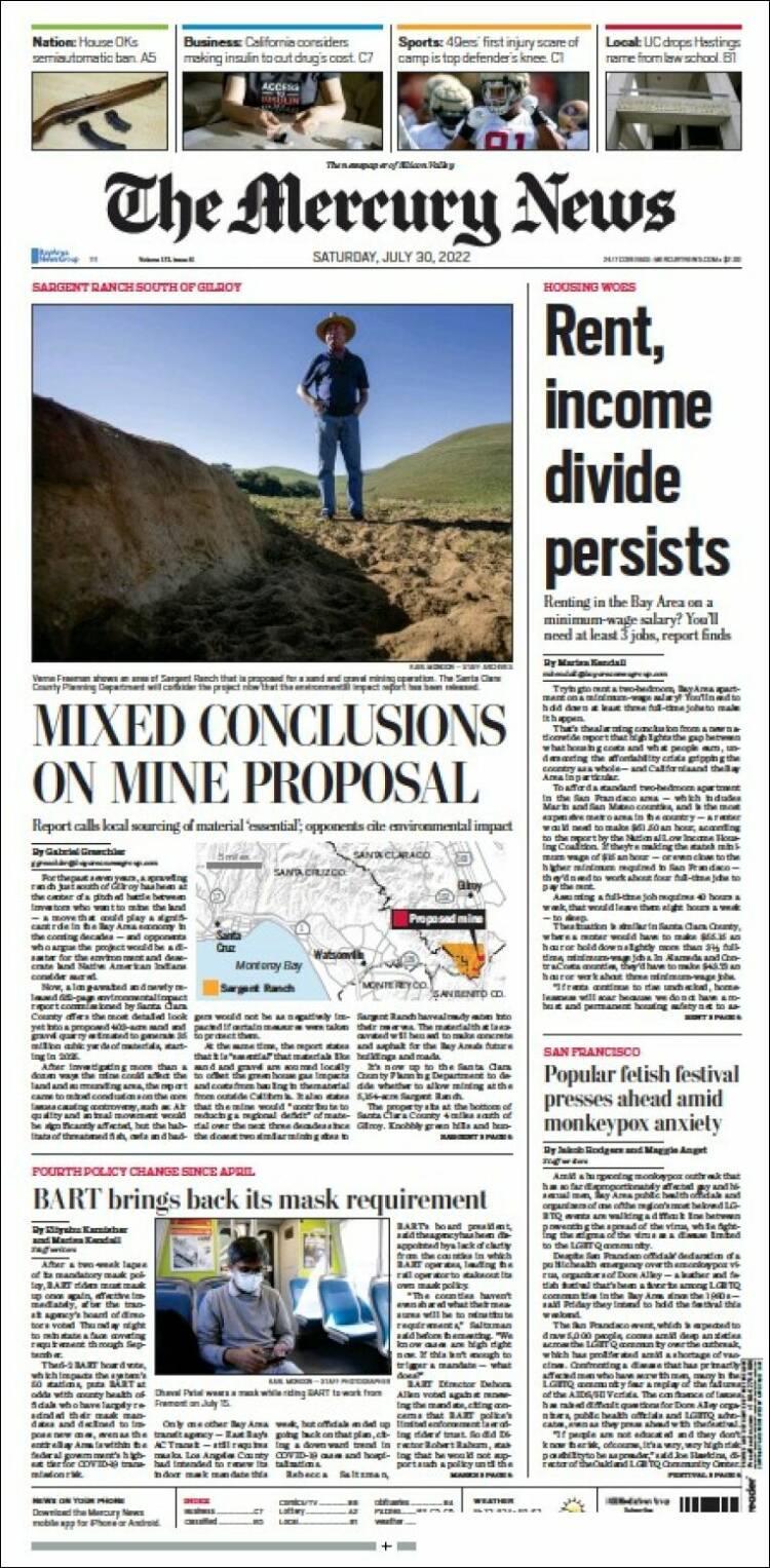 Portada de San Jose Mercury News (USA)