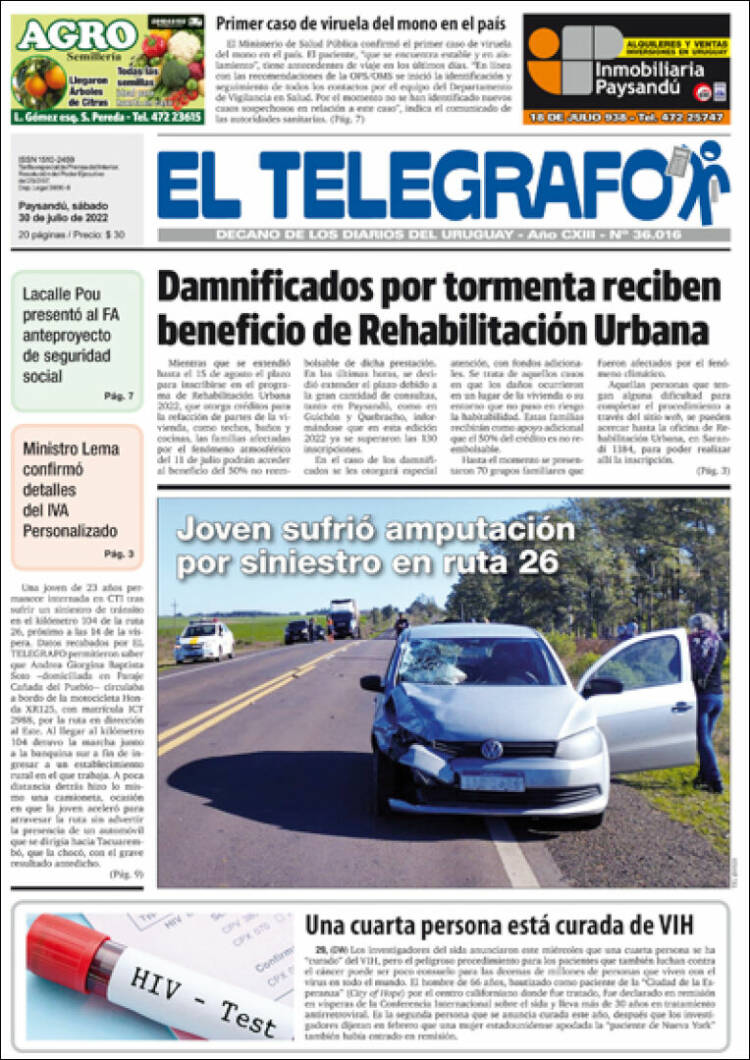 Portada de El Telégrafo (Uruguay)