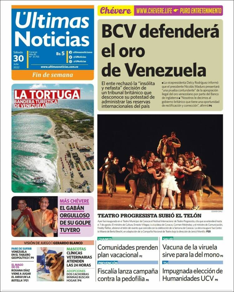 Portada de Últimas Noticias (Venezuela)