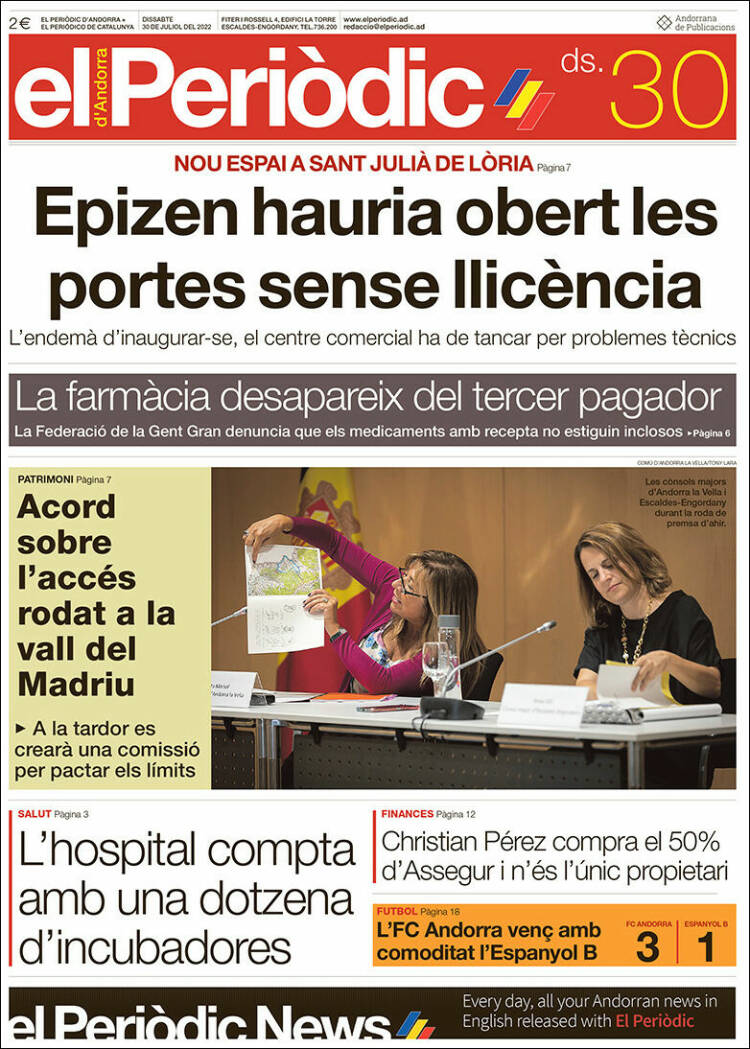 Portada de El Periòdic d'Andorra (Andorra)