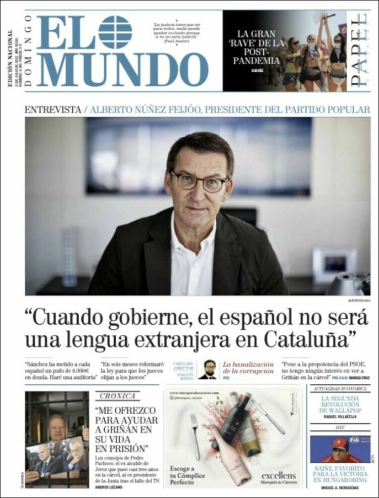 Portada de El Mundo (Espagne)