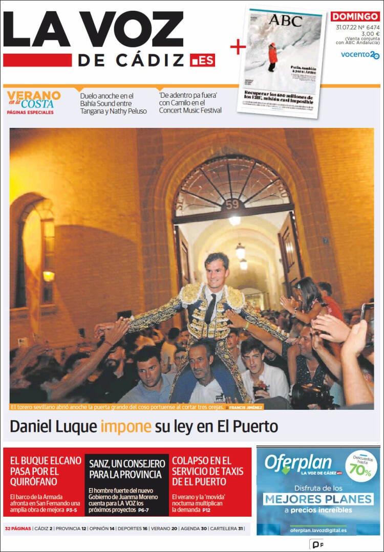 Portada de La Voz de Cádiz (España)