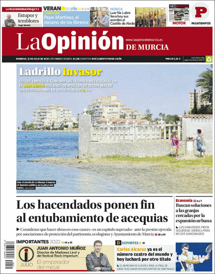Portada de La Opinión de Murcia (Espagne)