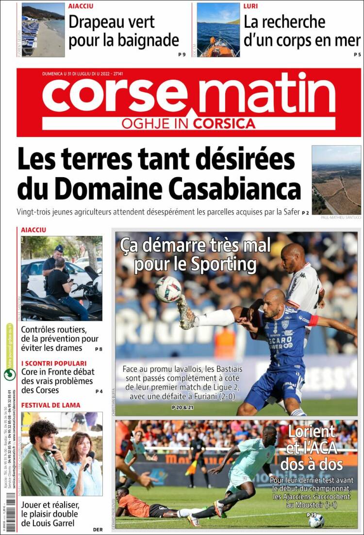 Portada de Corse-Matin (Francia)