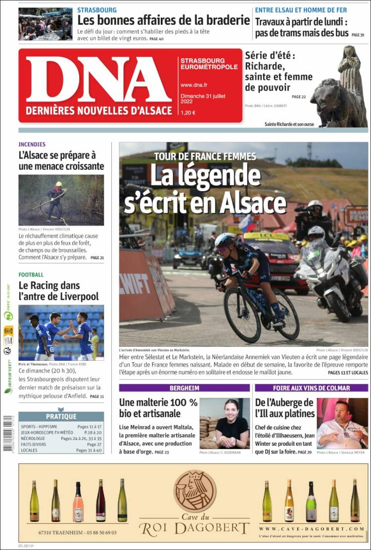 Portada de Les Dernières Nouvelles d'Alsace (Francia)