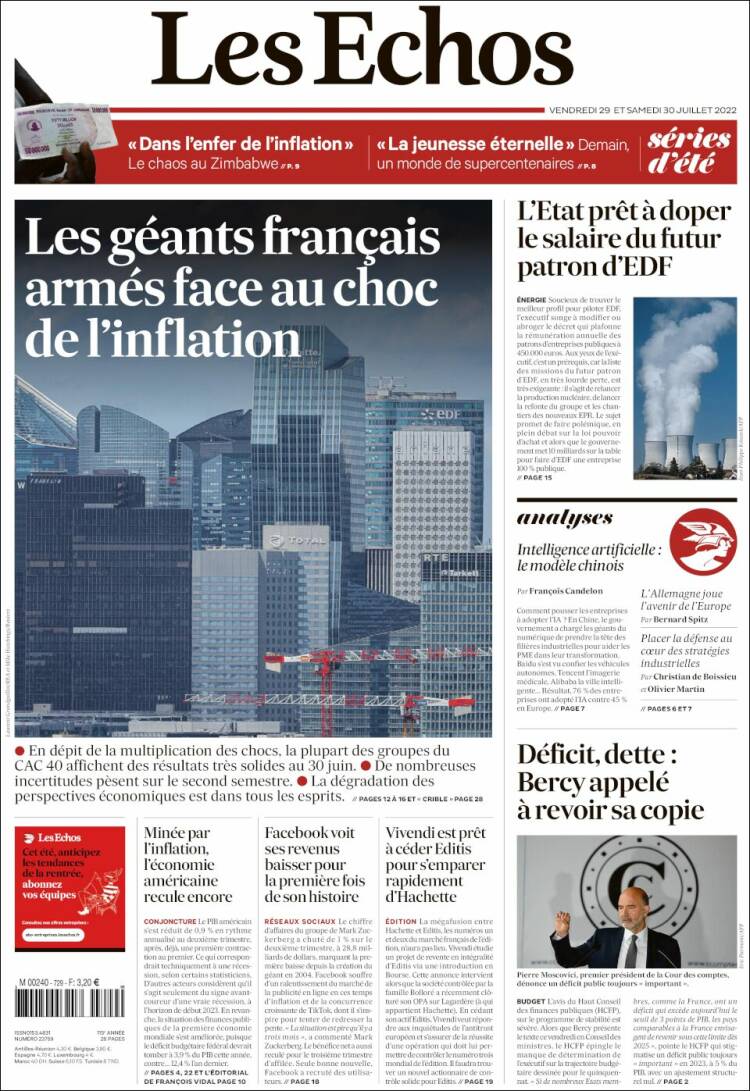 Portada de Les Echos (Francia)