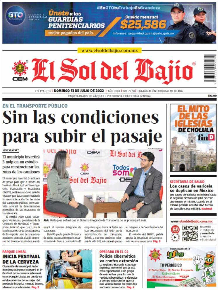 Portada de El Sol del Bajio (México)