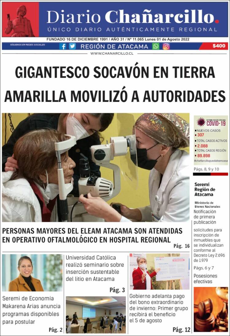 Portada de Diario Chañarcillo (Chile)