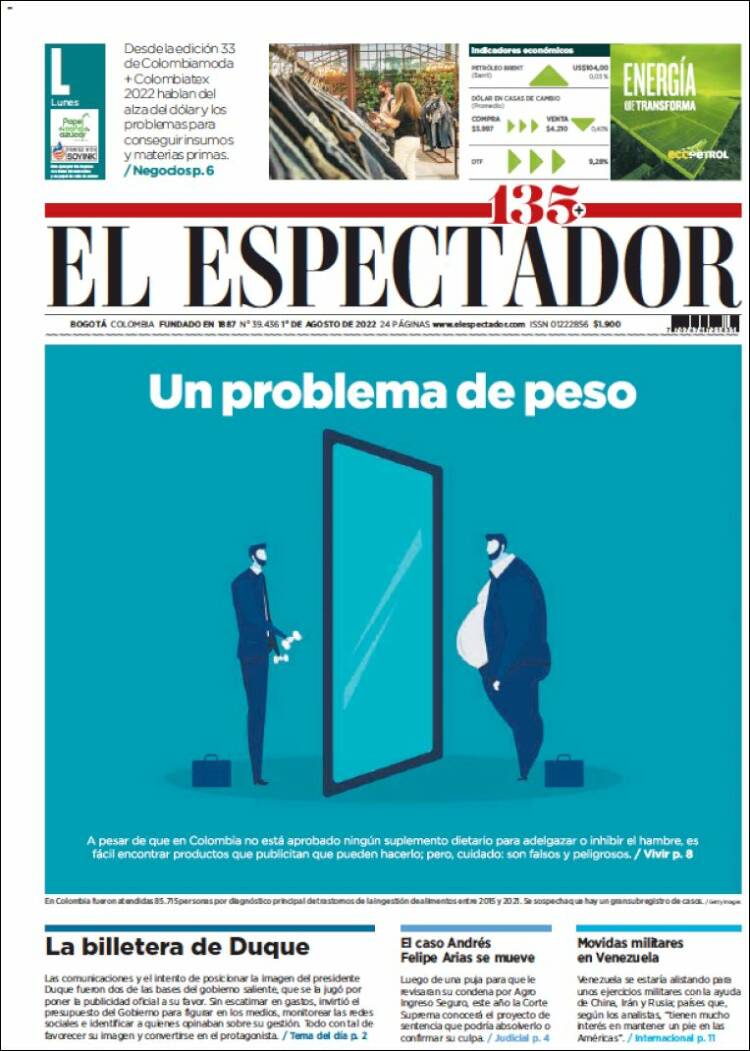 Portada de El Espectador (Colombia)