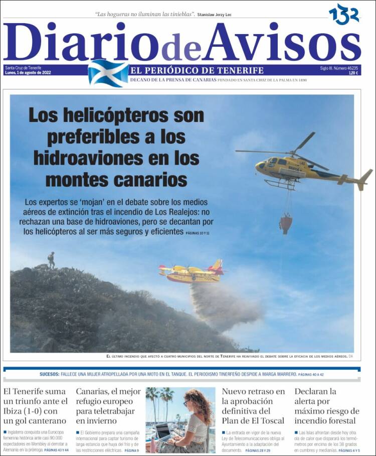 Portada de Diarios de Avisos (Espagne)