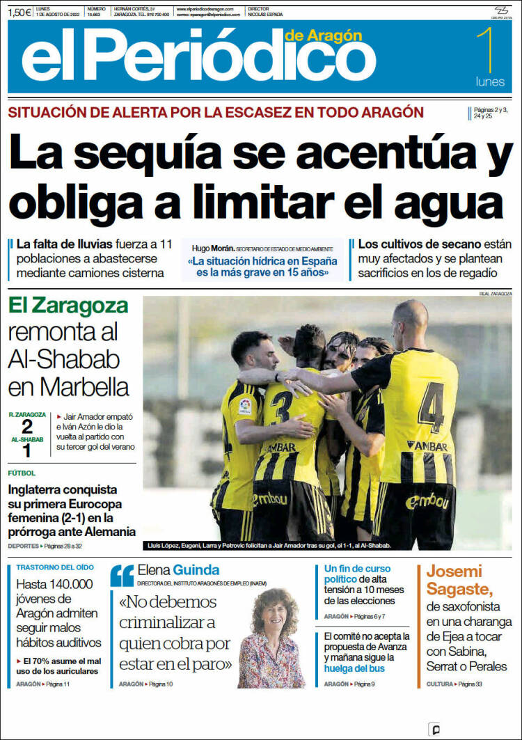 Portada de El Periódico de Aragón (España)