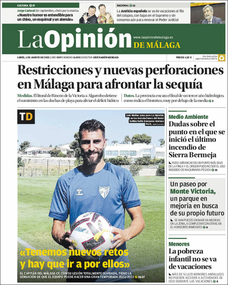 Portada de La Opinión de Málaga (España)