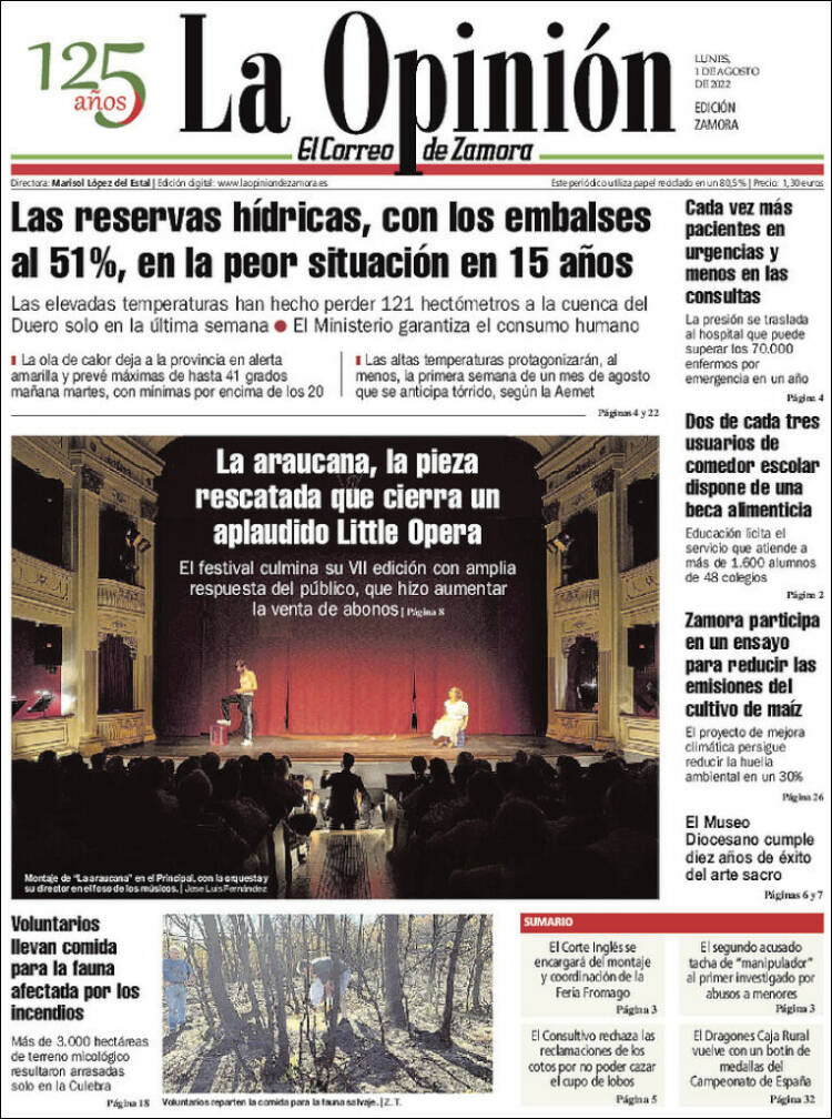 Portada de La Opinión - El Correo de Zamora (Espagne)