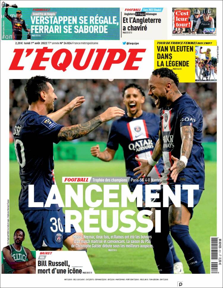 Portada de L'Equipe (Francia)