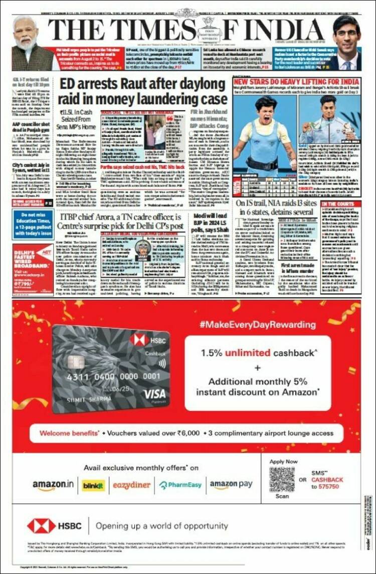 Portada de The Times of India (Inde)
