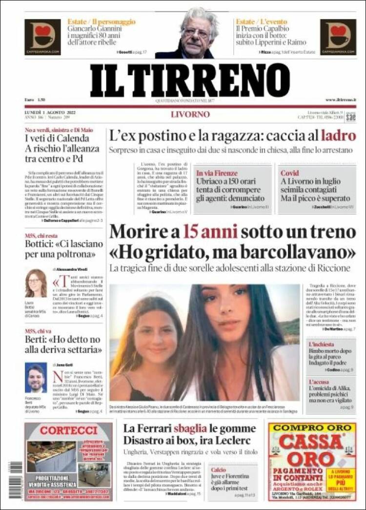 Portada de Il Tirreno (Italia)