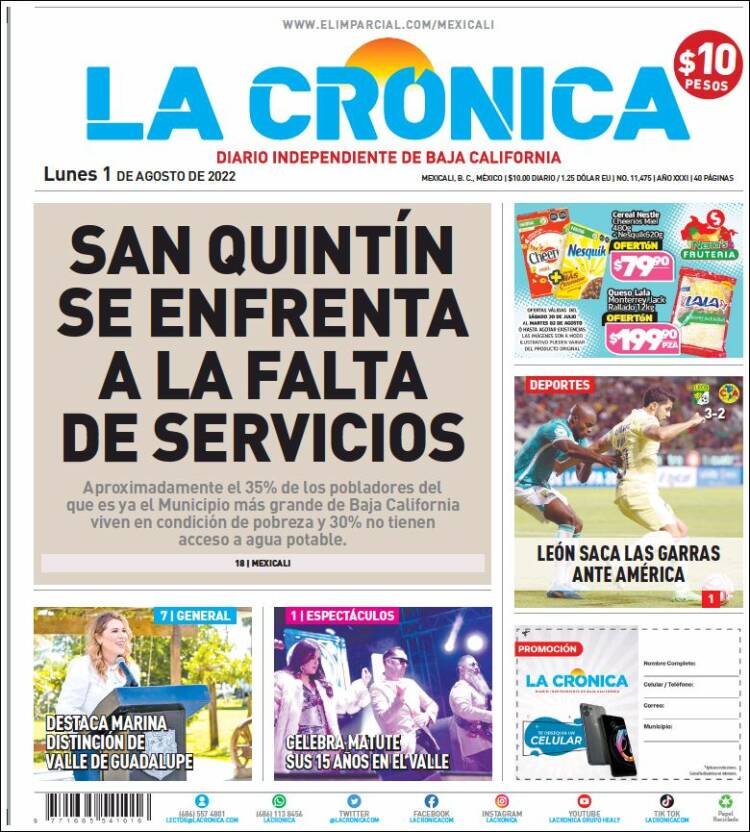 Portada de La Crónica de Baja California (M&eacute;xico)