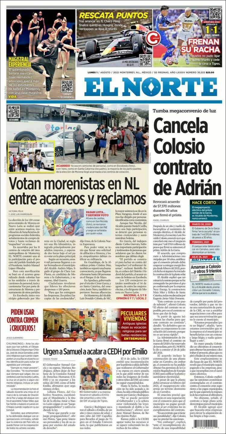 Portada de El Norte (M&eacute;xico)