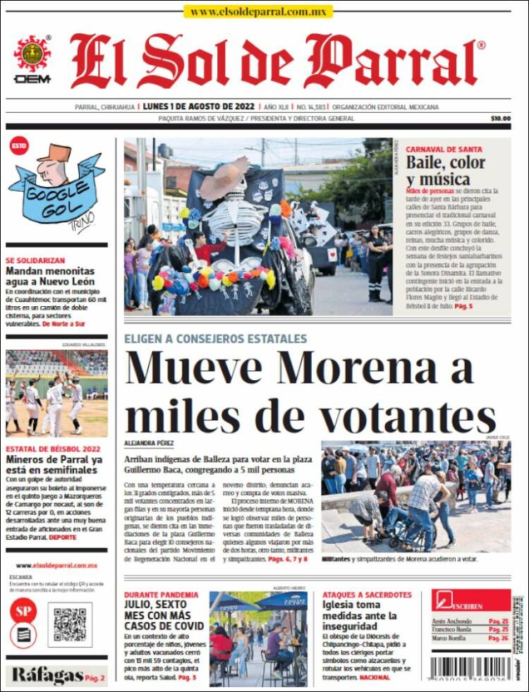 Portada de El Sol de Parral (M&eacute;xico)