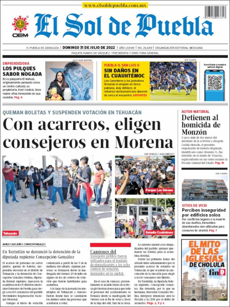 Portada de El Sol de Puebla (M&eacute;xico)