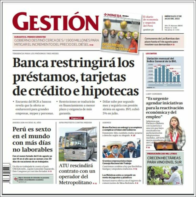 Portada de Diario Gestión (Pérou)